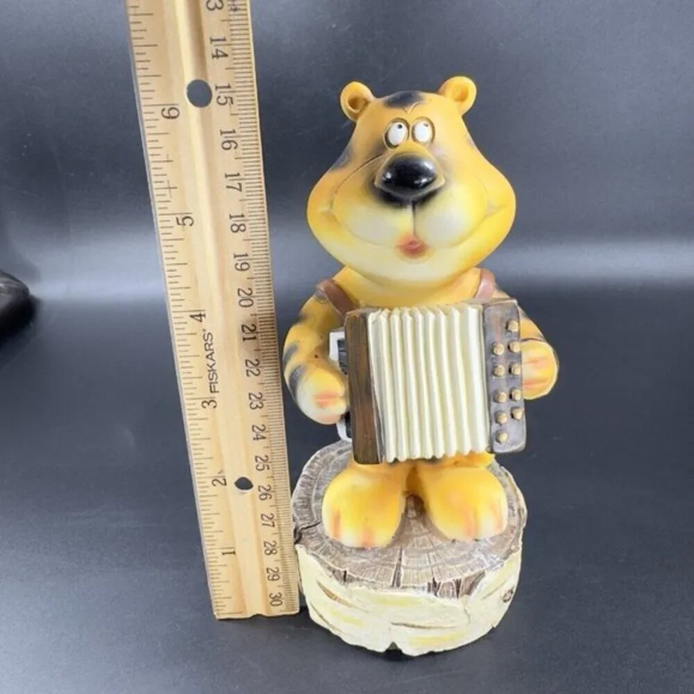 Vintage Resin Tiger Musician Playing the Accordion Harmonica Decorative Figurine